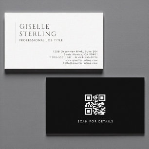QR Code Luxury Minimalist Professional Black White Business Card
