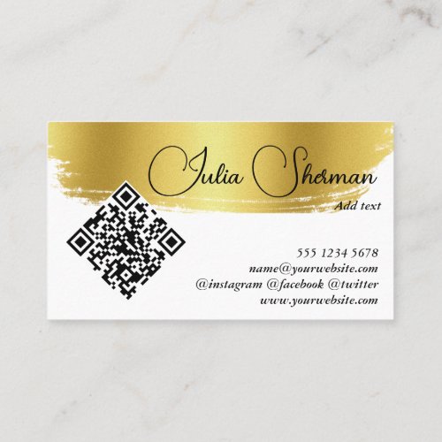QR Code Luxury Monogram Gold Black Script Minimal Business Card