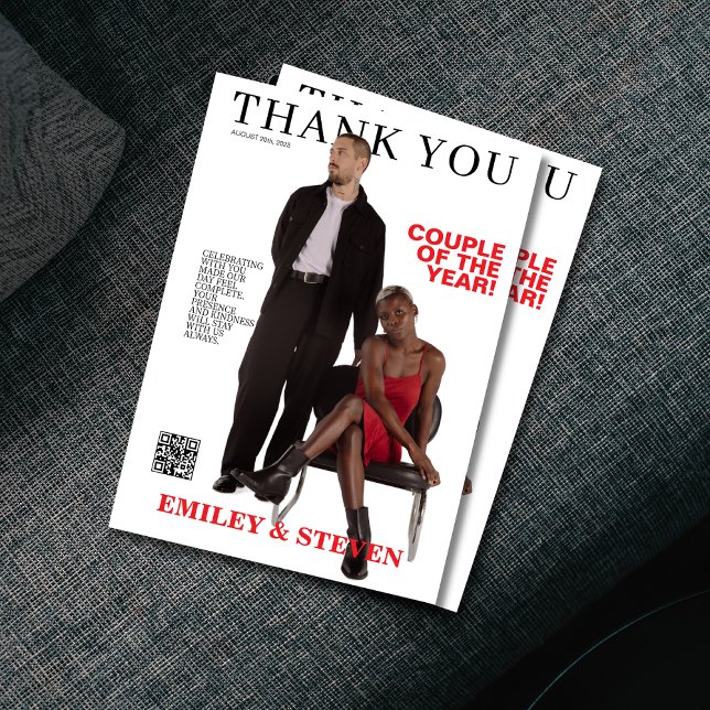QR code magazine cover wedding Thank You Card (Creator Uploaded)