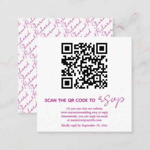 QR code magenta pink calligraphy RSVP photo Enclosure Card