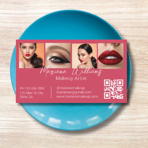 qr code makeup artist 4 photos collage red business card