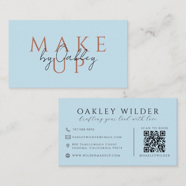 QR Code Makeup Artist Blue Business Card (Front/Back)