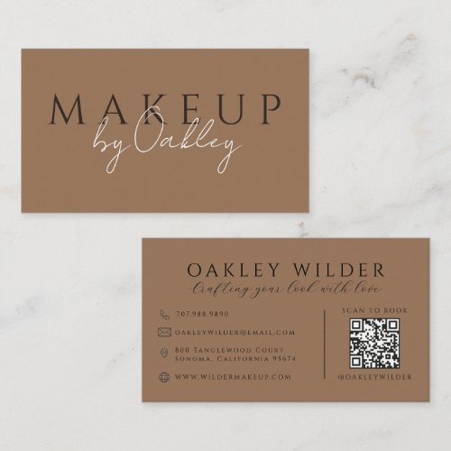 QR Code Makeup Artist Dark Terracotta Business Card