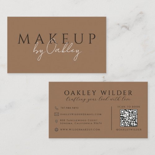QR Code Makeup Artist Dark Terracotta Business Card