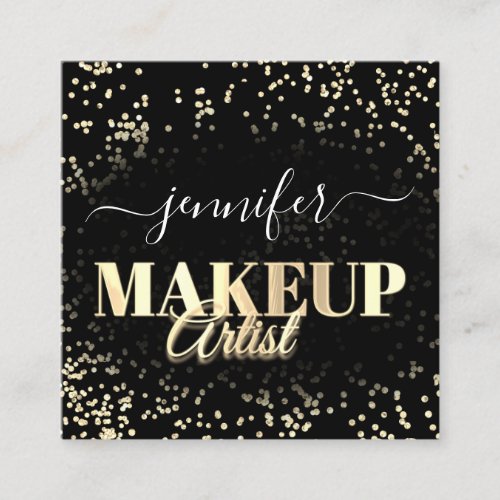 QR Code Makeup Artist Gold Confetti Black  Square Business Card