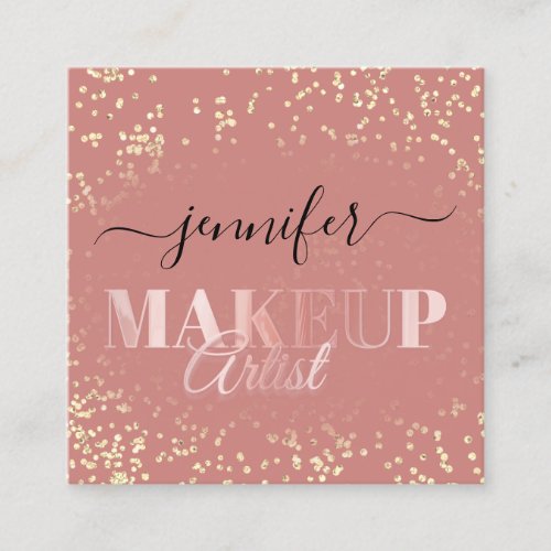 QR Code Makeup Artist Gold Confetti Rose Blush Square Business Card