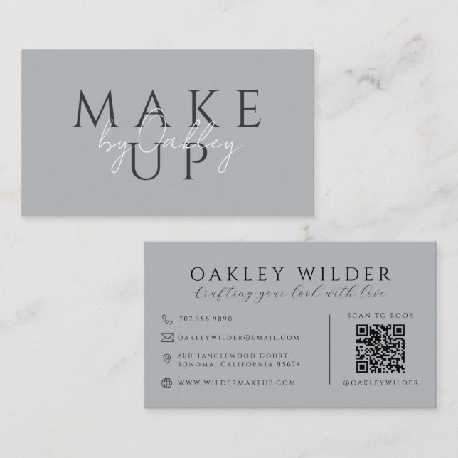 QR Code Makeup Artist Gray Business Card (Front/Back)