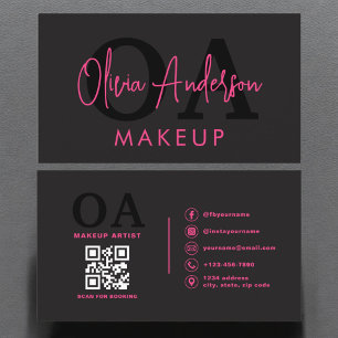 QR Code Makeup Artist Hot Pink Black Social Media Business Card