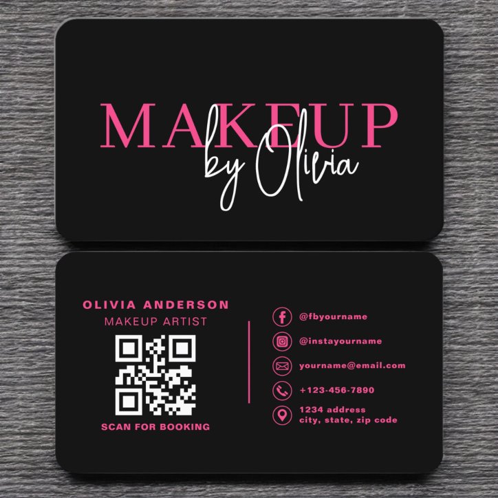 QR Code Makeup Artist Hot Pink Social Media Business Card