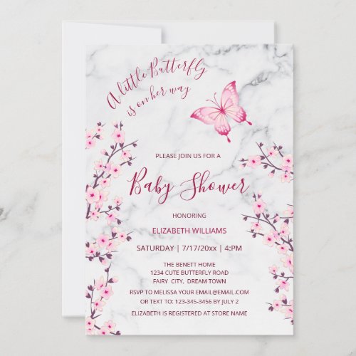 QR Code  Marble Butterfly  Girl Baby Shower Invitation