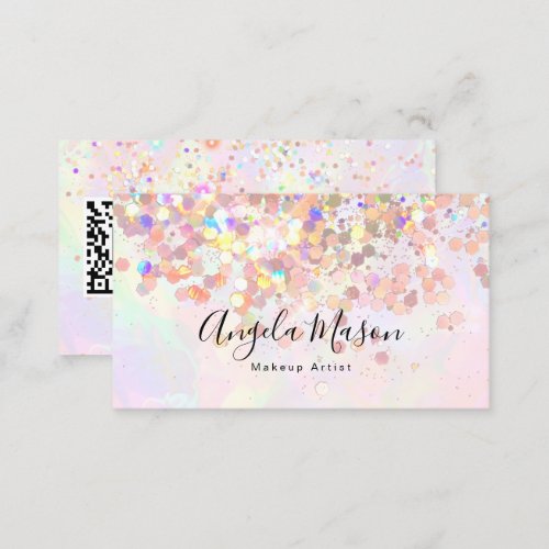 QR Code Marbled Makeup Artist Holographic Glitter Business Card