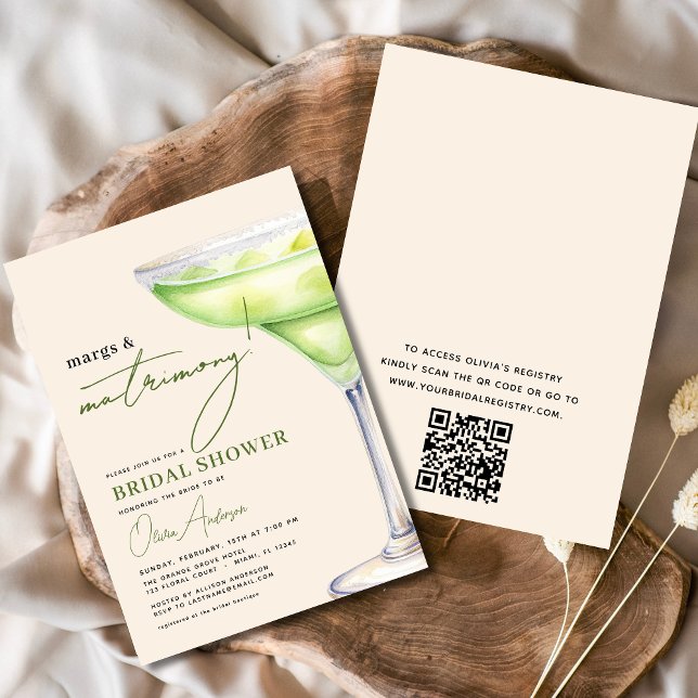QR Code Margs and Matrimony Modern Bridal Shower  Invitation (Creator Uploaded)