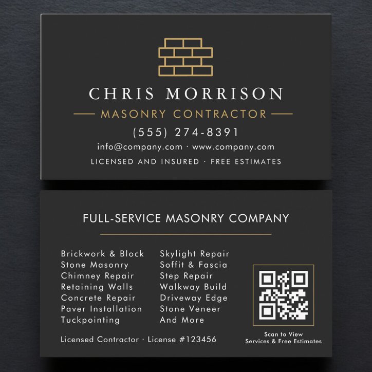 QR Code Masonry Brick Mason Business Card