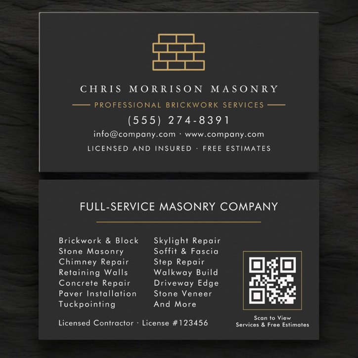 QR Code Masonry Brick Mason Company Business Card