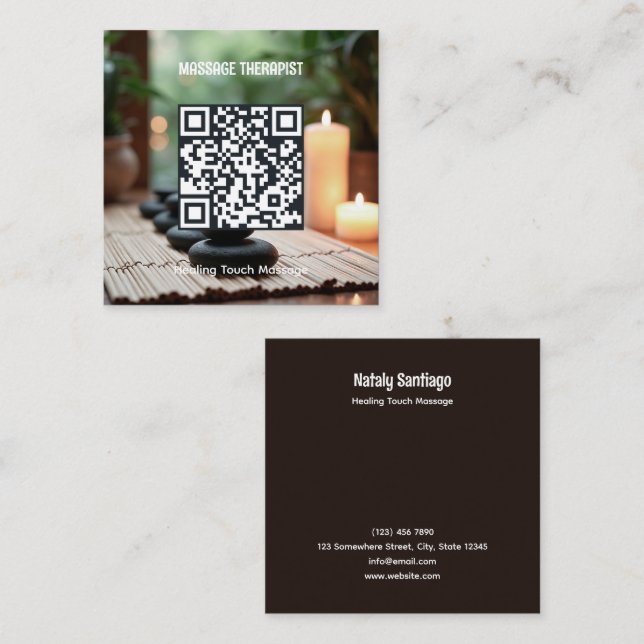 QR Code Massage Therapist Square Business Card (Front/Back)