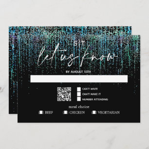 QR Code Meal Choice Modern RSVP Edgy Teal Glitter Invitation