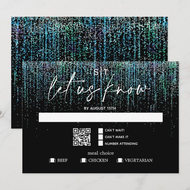QR Code Meal Choice Modern RSVP Edgy Teal Glitter  Invitation (Front/Back)