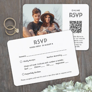QR Code & Meal Options Chic Simple Photo Wedding RSVP Card