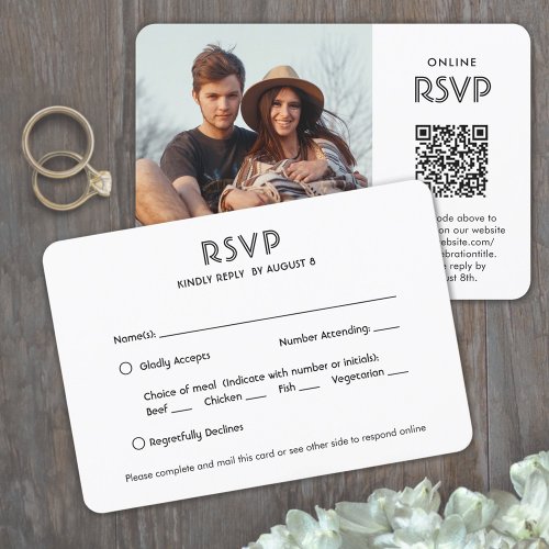 QR Code  Meal Options Chic Simple Photo Wedding RSVP Card