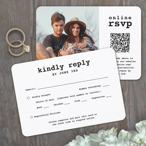 QR Code  Meal Options Wedding Photo Typewriter RSVP Card