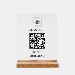 QR Code Menu Acrylic Sign with 8x10 Wood Block