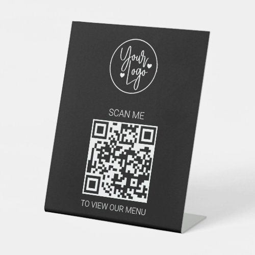 QR Code Menu Black Logo Modern Contactless Pedestal Sign