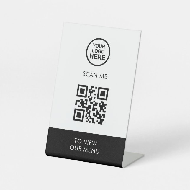 QR Code Menu Business Logo Contactless Modern  Ped Pedestal Sign (Front)