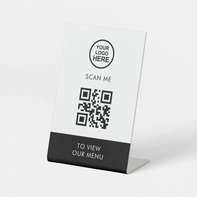 QR Code Menu Business Logo Contactless Modern Ped Pedestal Sign | Zazzle