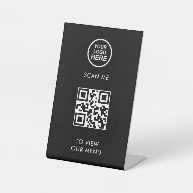 QR Code Menu Business Logo Contactless Modern  Pedestal Sign (Front)