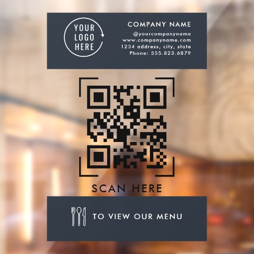 QR Code Menu | Business Logo Contactless Window Cling | Zazzle