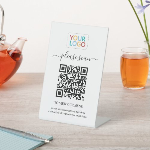 QR Code Menu Business Logo Pedestal Sign