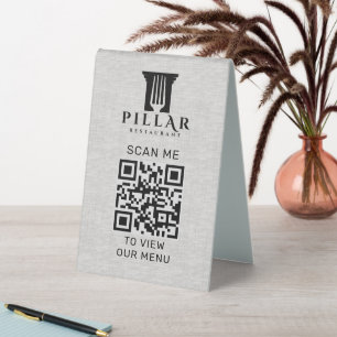 QR Code Menu Gray Linen Custom Logo Table Tent