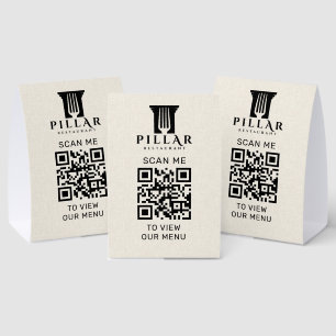 QR Code Menu Light Beige Linen Custom Logo Paper Table Tent