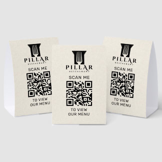 QR Code Menu Light Beige Linen Custom Logo Paper Table Tent