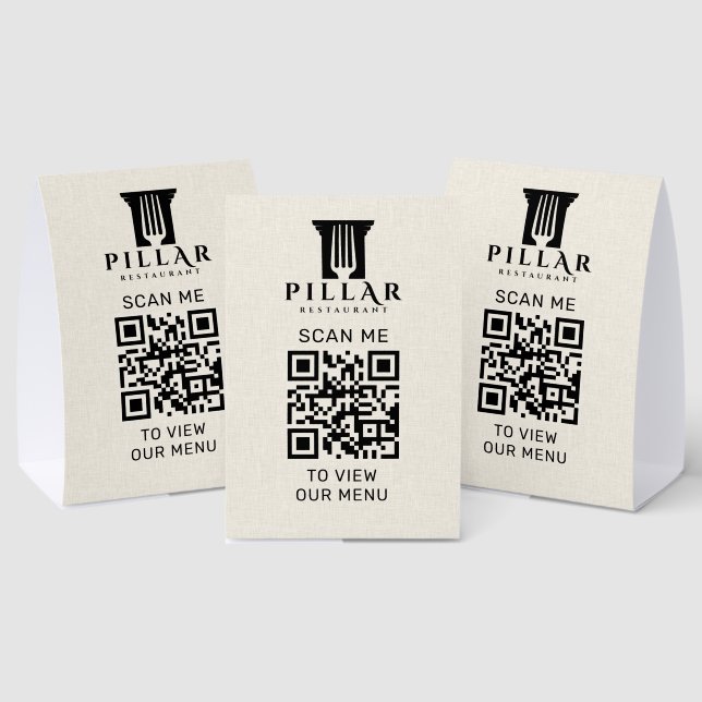QR Code Menu Light Beige Linen Custom Logo Paper Table Tent (Insitu(Multi))