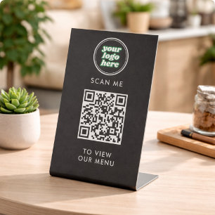 QR Code Menu Logo Black Contactless Modern Pedestal Sign