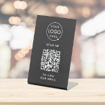 QR Code Menu | Logo Black Contactless Modern Pedestal Sign<br><div class="desc">A simple custom black business template in a modern minimalist style which can be easily updated with your company logo,  QR code and custom text. The perfect choice for a resturaunt,  cafe,  hospitality or any business!</div>