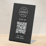 QR Code Menu | Logo Black Contactless Modern Pedestal Sign<br><div class="desc">A simple custom black business template in a modern minimalist style which can be easily updated with your company logo,  QR code and custom text. The perfect choice for a resturaunt,  cafe,  hospitality or any business!</div>