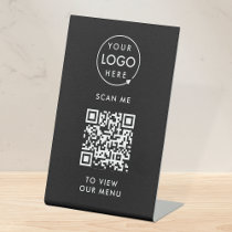 QR Code Menu | Logo Black Contactless Modern Pedestal Sign