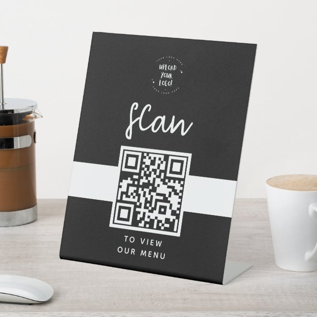 QR Code Menu | Logo Black Contactless Modern Pedestal Sign (In SItu)