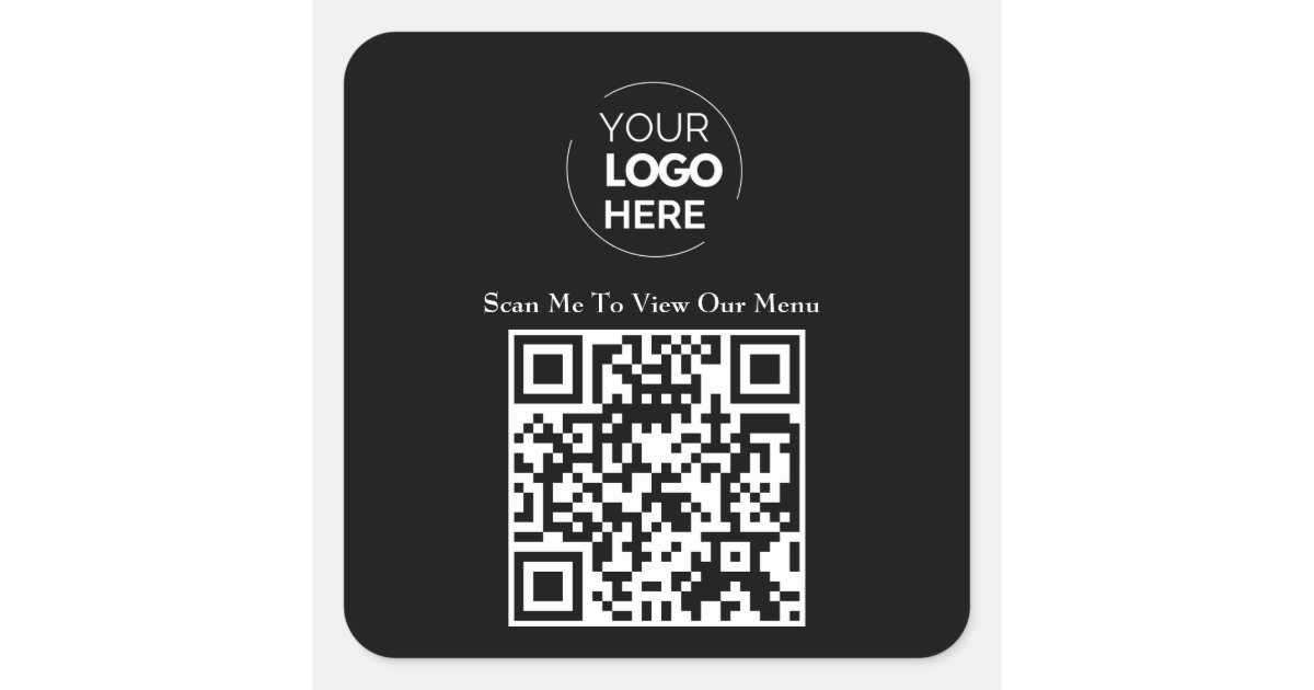 QR Code Menu | Logo Black Contactless Modern Square Sticker | Zazzle