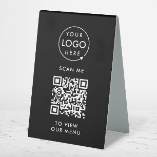 QR Code Menu   Logo Black Contactless Modern Table Tent Sign