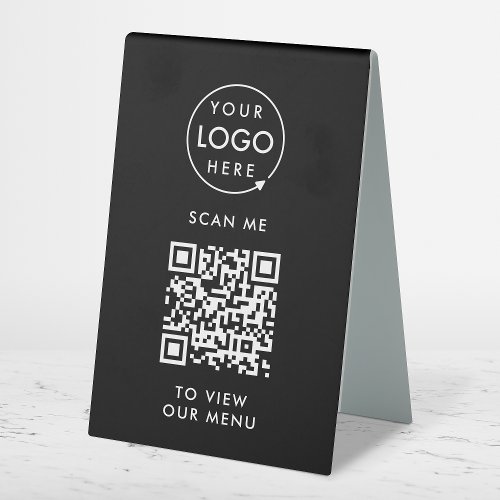 QR Code Menu  Logo Black Contactless Modern Table Tent Sign