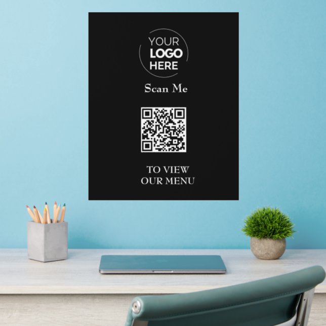 QR Code Menu | Logo Black Contactless Modern Wall Decal (Home Office 2)