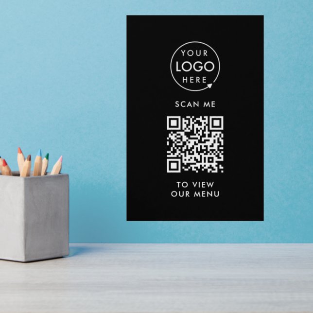QR Code Menu | Logo Black Contactless Modern Wall Decal (Home Office 3)
