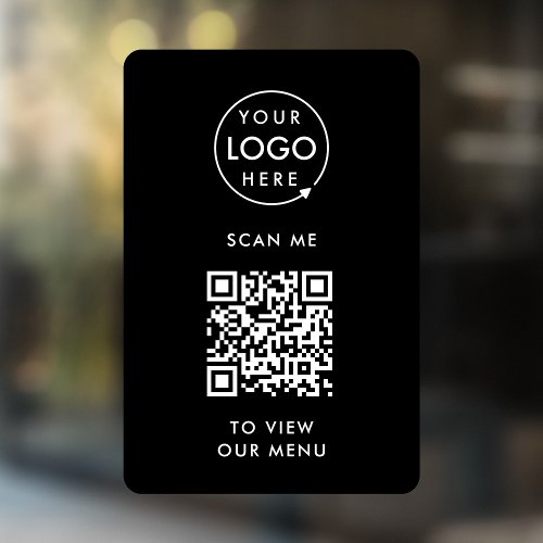 QR Code Menu  Logo Black Contactless Modern Window Cling