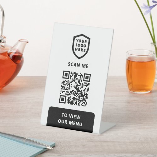 QR Code Menu  Logo Black Modern Pedestal Sign