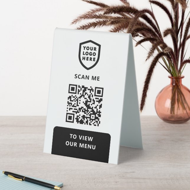 QR Code Menu | Logo Black Modern Table Tent (In SItu (Table))