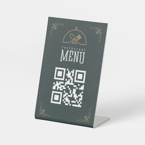 QR Code Menu Logo Contactless Modern Caf  Pedestal Sign