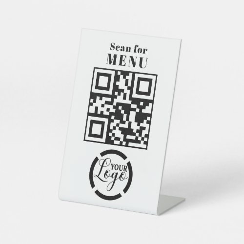 QR Code Menu Logo Contactless Modern Caf White Pedestal Sign